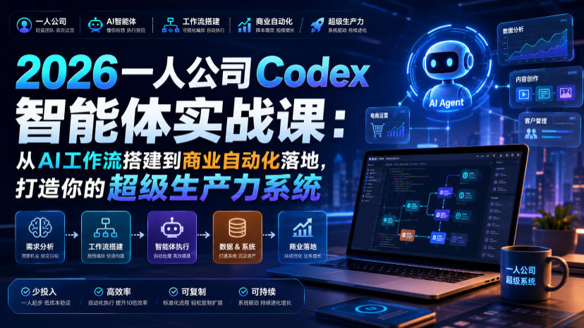 2026一人公司Codex智能体实战课：从AI工作流搭建到商业自动化落地，打造你的超级生产力系统-天风资源网