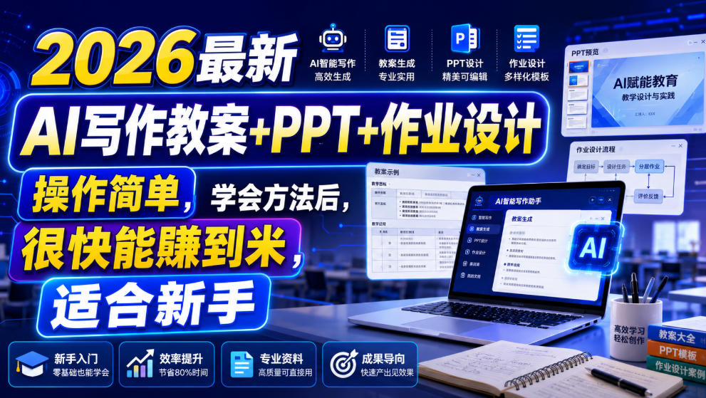 2026最新AI写作教案+PPT+作业设计，操作简单，学会方法后，很快能賺到米，适合新手-天风资源网