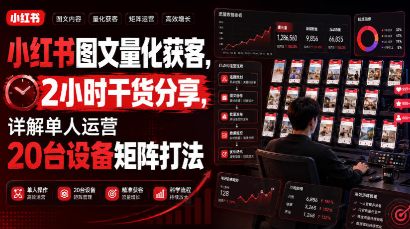 小红书图文量化获客，2小时干货分享，详解单人运营20台设备矩阵打法-天风资源网