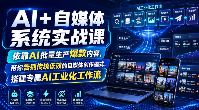 AI+自媒体系统实战课，依靠AI批量生产爆款内容，带你告别传统低效的自媒体创作模式，搭建专属AI工业化工作流-天风资源网