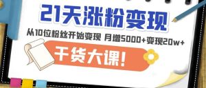 21天精准涨粉变现干货大课：从10位粉丝开始变现月增5000+变现20w+天风资源网，提供全网火热网站资源、培训资料、课程、创业教程天风资源网