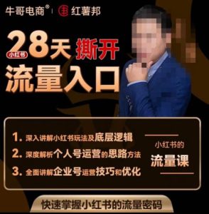 牛哥电商红薯邦28天撕开小红书流量入口,小红书运营系列课,快速掌握小红书的流量密码天风资源网,提供全网火热网站资源、培训资料、课程、创业教程天风资源网