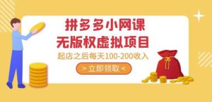 黄岛主·拼多多小网课无版权虚拟项目分享课:起店之后每天100-200收入天风资源网,提供全网火热网站资源、培训资料、课程、创业教程天风资源网