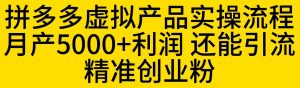 拼多多虚拟产品实操流程，月产5000+利润，还能引流精准创业粉【揭秘】天风资源网，提供全网火热网站资源、培训资料、课程、创业教程天风资源网
