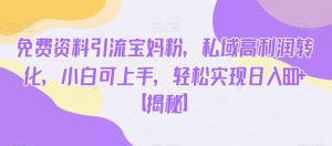 免费资料引流宝妈粉,私域高利润转化,小白可上手,轻松实现日入600+【揭秘】天风资源网,提供全网火热网站资源、培训资料、课程、创业教程天风资源网