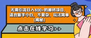 无需引流日入300+的搬砖项目，适合新手小白，不复杂、玩法简单【揭秘】天风资源网，提供全网火热网站资源、培训资料、课程、创业教程天风资源网