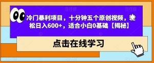 冷门暴利项目,十分钟五个原创视频,轻松日入600+,适合小白0基础【揭秘】天风资源网,提供全网火热网站资源、培训资料、课程、创业教程天风资源网