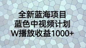 全新蓝海项目,蓝色中视频计划,1W播放量1000+【揭秘】天风资源网,提供全网火热网站资源、培训资料、课程、创业教程天风资源网