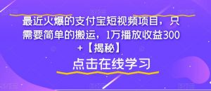 最近火爆的支付宝短视频项目,只需要简单的搬运,1万播放收益300+【揭秘】天风资源网,提供全网火热网站资源、培训资料、课程、创业教程天风资源网