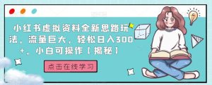 小红书虚拟资料全新思路玩法,流量巨大,轻松日入300+,小白可操作【揭秘】天风资源网,提供全网火热网站资源、培训资料、课程、创业教程天风资源网