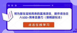 转为新生宝妈而来的蓝海项目,操作得当日入500+简单且暴力(保姆级玩法)【揭秘】天风资源网,提供全网火热网站资源、培训资料、课程、创业教程天风资源网