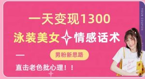 一天变现1300，泳装美女+情感话术，提供素材，无脑矩阵操作【揭秘】天风资源网，提供全网火热网站资源、培训资料、课程、创业教程天风资源网