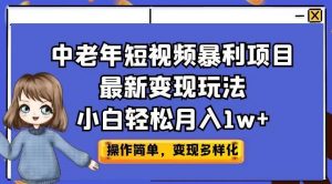中老年短视频暴利项目最新变现玩法,小白轻松月入1w+【揭秘】天风资源网,提供全网火热网站资源、培训资料、课程、创业教程天风资源网