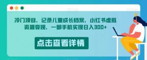冷门项目，记录儿童成长档案，小红书虚拟资源变现，一部手机实现日入300+【揭秘】天风资源网，提供全网火热网站资源、培训资料、课程、创业教程天风资源网