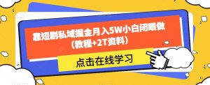 靠短剧私域掘金月入5W小白闭眼做（教程+2T资料）天风资源网，提供全网火热网站资源、培训资料、课程、创业教程天风资源网