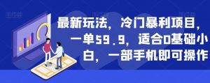最新玩法，冷门暴利项目，一单59.9，适合0基础小白，一部手机即可操作【揭秘】天风资源网，提供全网火热网站资源、培训资料、课程、创业教程天风资源网
