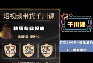 短视频带货-千川专业投放课,精细化专业投放,计划纠正,提升ROI天风资源网,提供全网火热网站资源、培训资料、课程、创业教程天风资源网