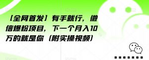 【全网首发】有手就行,微信爆粉项目,下一个月入10万的就是你(附实操视频)【揭秘】天风资源网,提供全网火热网站资源、培训资料、课程、创业教程天风资源网
