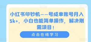 小红书印钞机——号成单账号月入5k+,小白也能简单操作,解决刚需项目【揭秘】天风资源网,提供全网火热网站资源、培训资料、课程、创业教程天风资源网