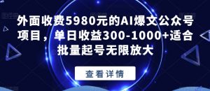 外面收费5980元的AI爆文公众号项目,单日收益300-1000+适合批量起号无限放大【揭秘】天风资源网,提供全网火热网站资源、培训资料、课程、创业教程天风资源网