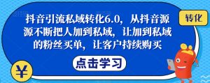 抖音引流私域转化6.0,从抖音源源不断把人加到私域,让加到私域的粉丝买单,让客户持续购买天风资源网,提供全网火热网站资源、培训资料、课程、创业教程天风资源网