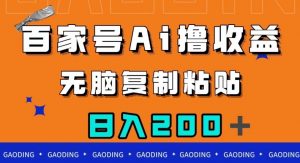 百家号AI撸收益，无脑复制粘贴，小白轻松掌握，日入200＋【揭秘】天风资源网，提供全网火热网站资源、培训资料、课程、创业教程天风资源网
