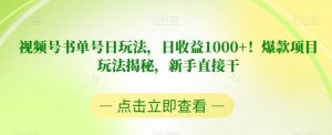 视频号书单号日玩法,日收益1000+!爆款项目玩法揭秘,新手直接干【揭秘】天风资源网,提供全网火热网站资源、培训资料、课程、创业教程天风资源网