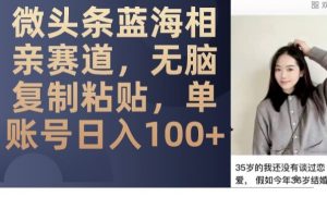 微头条蓝海相亲赛道,无脑复制粘贴,单账号日入100+天风资源网,提供全网火热网站资源、培训资料、课程、创业教程天风资源网