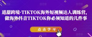 道甜跨境·TIKTOK海外短视频达人训练营，做海外抖音TIKTOK你必须知道的几件事天风资源网，提供全网火热网站资源、培训资料、课程、创业教程天风资源网