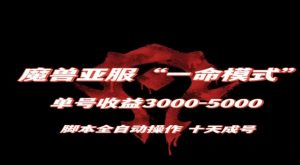 魔兽亚服一命模式，10天成号-单号3千-5千，脚本全自动操作，保姆级教学【揭秘】天风资源网，提供全网火热网站资源、培训资料、课程、创业教程天风资源网