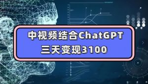 中视频结合ChatGPT，三天变现3100，人人可做玩法思路实操教学【揭秘】天风资源网，提供全网火热网站资源、培训资料、课程、创业教程天风资源网