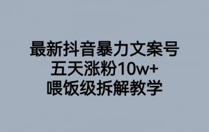 最新抖音暴力文案号，五天涨粉10w+，喂饭级拆解教学天风资源网，提供全网火热网站资源、培训资料、课程、创业教程天风资源网