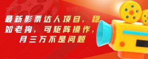 最新影票达人项目，稳如老狗，可矩阵操作，月三万不是问题【揭秘】天风资源网，提供全网火热网站资源、培训资料、课程、创业教程天风资源网