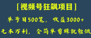 日收款500笔，纯利润3000+，视频号狂飙项目，会简单剪辑就能做【揭秘】天风资源网，提供全网火热网站资源、培训资料、课程、创业教程天风资源网