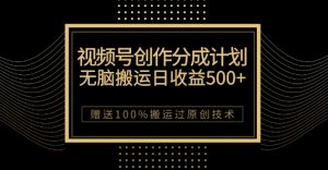 最新视频号创作分成计划，无脑搬运一天收益500+，100%搬运过原创技巧【揭秘】天风资源网，提供全网火热网站资源、培训资料、课程、创业教程天风资源网