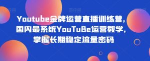 Youtube金牌运营直播训练营，国内最系统YouTuBe运营教学，掌握长期稳定流量密码天风资源网，提供全网火热网站资源、培训资料、课程、创业教程天风资源网