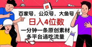 百家号,公众号,大鱼号一分钟一条原创素材,多平台通吃流量,日入4位数【揭秘】天风资源网,提供全网火热网站资源、培训资料、课程、创业教程天风资源网