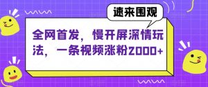 全网首发，慢开屏深情玩法，一条视频涨粉2000+【揭秘】天风资源网，提供全网火热网站资源、培训资料、课程、创业教程天风资源网