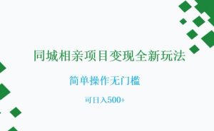 同城相亲项目变现全新玩法，简单操作无门槛，可日入500+【揭秘】天风资源网，提供全网火热网站资源、培训资料、课程、创业教程天风资源网
