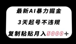 最新AI暴力掘金，3天必起号不违规，复制粘贴月入5000＋【揭秘】天风资源网，提供全网火热网站资源、培训资料、课程、创业教程天风资源网