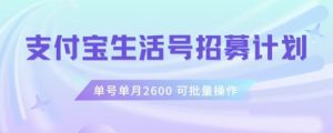 支付宝生活号作者招募计划,单号单月2600,可批量去做,工作室一人一个月轻松1w+【揭秘】天风资源网,提供全网火热网站资源、培训资料、课程、创业教程天风资源网