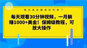 每天观看30分钟视频，一月躺赚1000+美金！保姆级教程，可放大操作【揭秘】天风资源网，提供全网火热网站资源、培训资料、课程、创业教程天风资源网