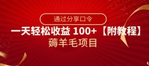 薅羊毛项目，靠分享口令，一天轻松收益100+【附教程】【揭秘】天风资源网，提供全网火热网站资源、培训资料、课程、创业教程天风资源网