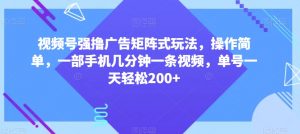 视频号强撸广告矩阵式玩法，操作简单，一部手机几分钟一条视频，单号一天轻松200+【揭秘】天风资源网，提供全网火热网站资源、培训资料、课程、创业教程天风资源网