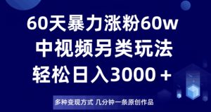 60天暴力涨粉60W,中视频另类玩法,日入3000+,几分钟一条原创作品多种变现方式天风资源网,提供全网火热网站资源、培训资料、课程、创业教程天风资源网