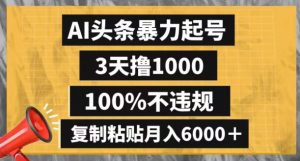 AI头条暴力起号，3天撸1000,100%不违规，复制粘贴月入6000＋【揭秘】天风资源网，提供全网火热网站资源、培训资料、课程、创业教程天风资源网