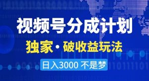 视频号分成计划,独家·破收益玩法,日入3000不是梦【揭秘】天风资源网,提供全网火热网站资源、培训资料、课程、创业教程天风资源网