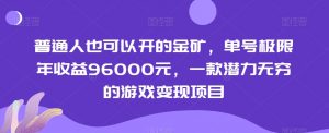 普通人也可以开的金矿，单号极限年收益96000元，一款潜力无穷的游戏变现项目【揭秘】天风资源网，提供全网火热网站资源、培训资料、课程、创业教程天风资源网
