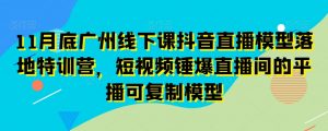 11月底广州线下课抖音直播模型落地特训营，短视频锤爆直播间的平播可复制模型天风资源网，提供全网火热网站资源、培训资料、课程、创业教程天风资源网