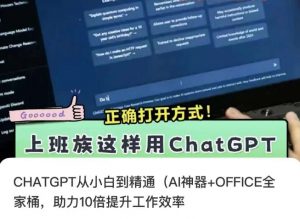 CHATGPT从小白到精通，AI神器+OFFICE全家桶，助力10倍提升工作效率天风资源网，提供全网火热网站资源、培训资料、课程、创业教程天风资源网